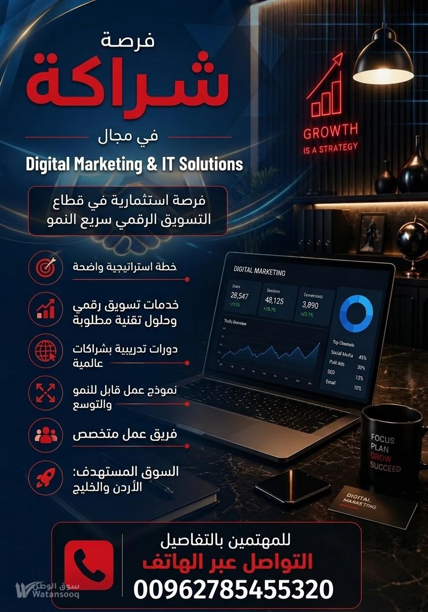 مطلوب شريك استراتيجي ممول لمشروع وكالة تسويق رقمي وحلول تقنية